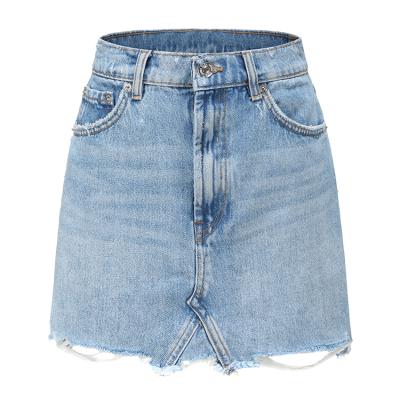 China Breathable OEM ODM Manufacturers Custom Clothing Ripped Mini Skirts Women Light Blue Slim Jeans for sale