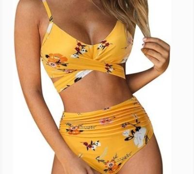 China High-Waisted Women's Antibacterial Two-Piece Bikini Swimwear Pattern Leopard Print Swimwear Swimsuit Criss-Cross Swimwear for sale