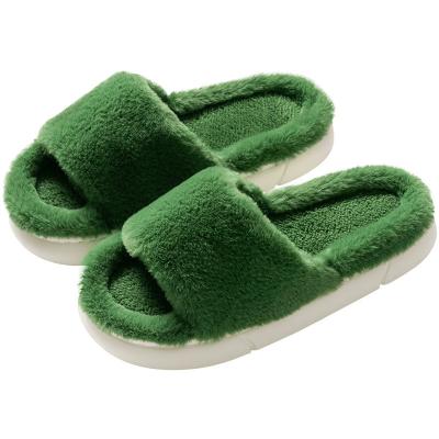 China Cushioning Slippers Winter Home Shoes Hairy Toe Slides Women Warm Faux Fur Indoor Ladies Soft Plush Female Open Slippers for sale