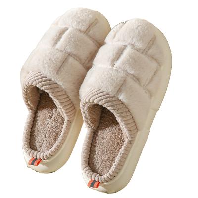 China Wholesale Factory Price Square Plaid Cotton Slippers Men's Winter Soft Sole Non-slip Indoor Home Plush Warm Women's Slippers Cushioning Warm Women's Slippers for sale