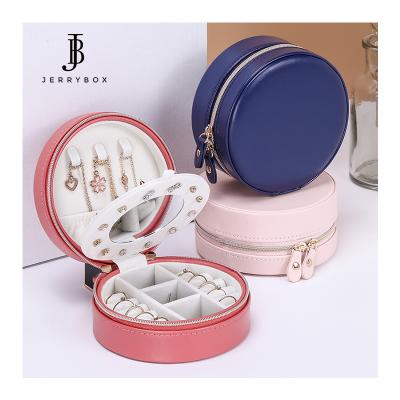 China Custom PU Leather Travel Jewelry Logo Round Jewelry Case for sale