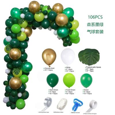 China Latex Jungle Party Supplies Green Balloon Garland Jungle Theme Decorations Kit Tropical Party Palm Leaf Balloon Arch for sale