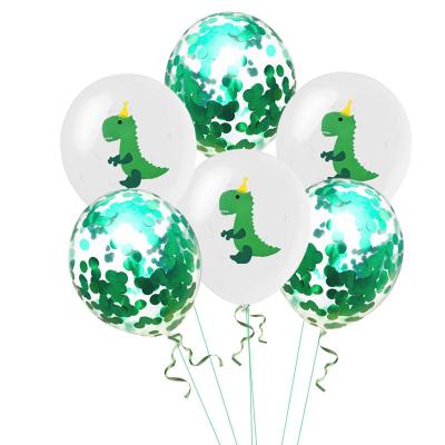 China Gift Toy 12inch Dinosaur Green Confetti Paper Balloon Set Wedding New Year Valentine Day Themed Birthday Party Decoration Balloon for sale