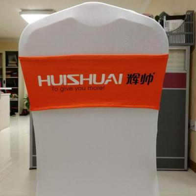 China Plain spandex chair band with logo printed to wedding pattern wholesale customized logo printed spandex chair covers and chair sashes for sale