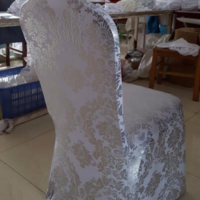 China Plain Silver Metallic Spandex Damask Stretch Banquet Chair Cover for sale