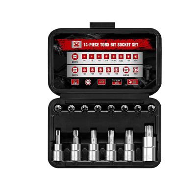 China Multi Fuction Tool On Sale Torx Bit Socket Set 14-Piece Star T6 - T60 Set 1/4 3/8 1/2-inch Drive Premium S2 Alloy Steel Bits Socket Sets for sale