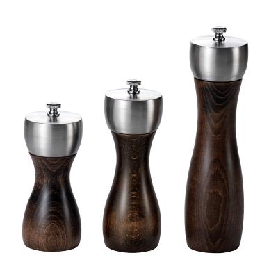 China Viable Solid Manual Salt Sea Oak Pepper Grinder Crusher Wood Seasoning Tools for sale