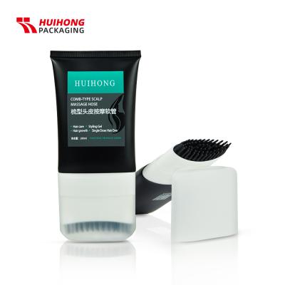 China D50 100ml Cosmetic Black Aluminum Plastic Hair Scalp Treatment Massage Head LDPE Comb PE Squeeze Lotion Tube With Switch for sale