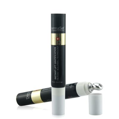 China D19 15ml Massage Metal Applicator Cosmetic Black Eye Cream Packaging Tubes With Gold ABS Lid for sale