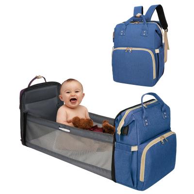 China With USB Factory Outlet Multi Purpose Mummy Baby Diaper Bag Travel Bed Backpack Portable Outdoor Changing Packing Backpack for sale