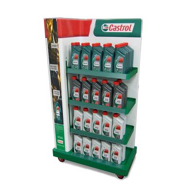 China Promotion/advertisement for supermarket/retail store/store engine oil heavy duty display rack lubricating shop metal engine oil display stand/small quantity are welcome for sale