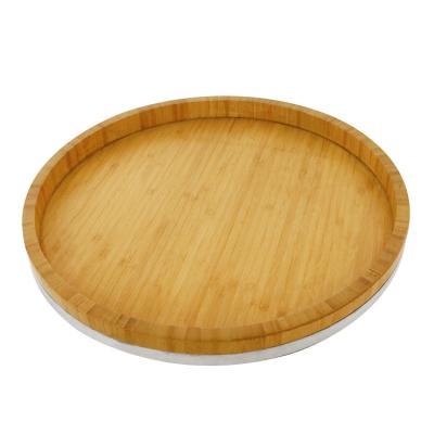 China Hot Selling Morden Large Round Top Restaurant Food Wooden Serving Round Tray With Metal Frame for sale