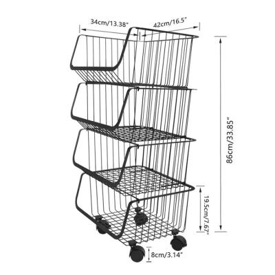 China Convenience Viable Rolling Price Wire Stackable Basket Fruit Vegetable Organizer Produce Metal Storage Rack For Shop Fruit Rack Display for sale