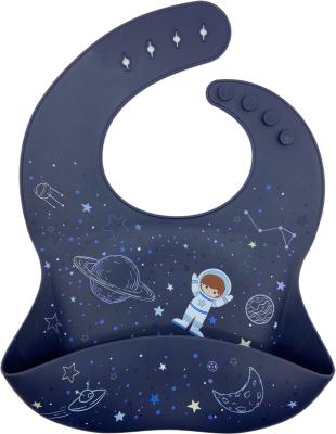 China 2021 New Design BPA Free Feeding Food Grade BPA Cartoon Print Water Proof Sky Blue Silicone Free Foldable Deep Baby Bibs for sale