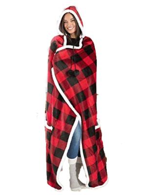 China Throw Covering TV Sofa Fleece Flannel Hooded With Pom Winter Warm Christmas Hoodies 51 x 71 inch for sale