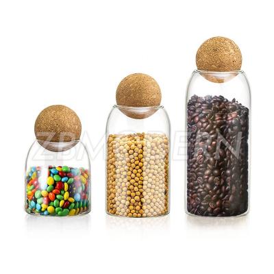 China Clear High Borosilicate Glass Freshness Keeping Kitchen Food Storage Jars With Wooden Cork Lid Ball for sale