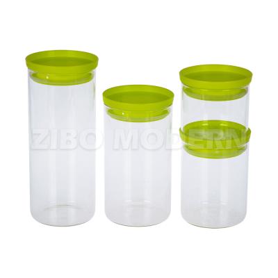 China Clear Borosilicate Glass Food Cover Transparent Canister Storage Canister With Plastic Lid for sale