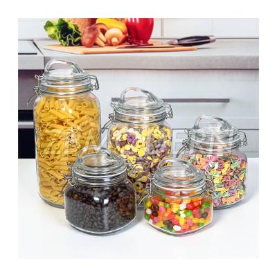 China Freshness Preservation Clear Glass Jars With Seal Lids Airtight Wide Mouth Storage Canister Jars For Food Airtight Glass Canister With Hinged Lid for sale