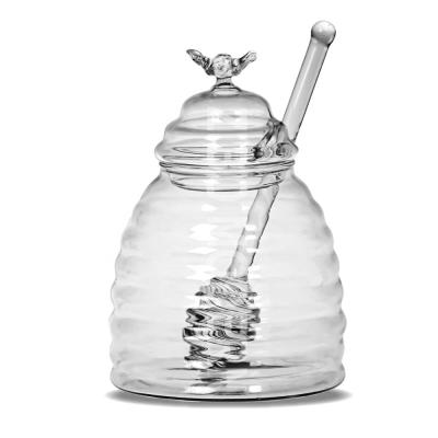 China Crystal Glass Honey Pot With Elegant Hand-blown 16 oz Sustainable Dipper for sale