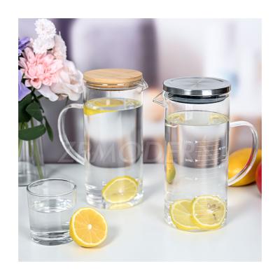 China Sustainable Glass Jug With Lid Heat Resistant Glass Water Carafe Water Pitcher Set Glass Cold Kettle With Lid for sale