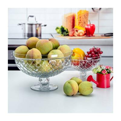 China Viable Clear Decor Table Decoration Bohemia Style Fruit Basket Glass Fruit and Vegetable Baskets With Stand for sale