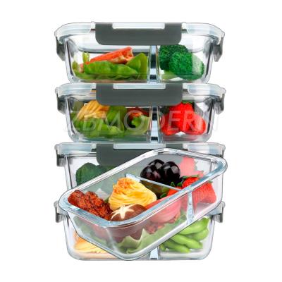 China Glass-Glass Meal Prep Containers Meal Prep Containers 3 Compartment Glass Food Storage Container Set With Airtight Locking Lids for sale