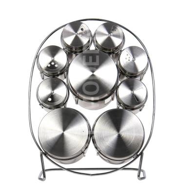 China Sustainable Stainless + Glass Spice Rack Rack With 6 Shaker And 3 Canister - Spice Storage Rack for sale