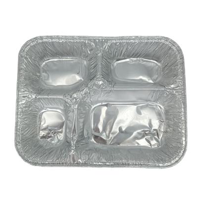 China 4 Compartment Disposable Aluminum T.V Dinner Trays With Board Lid Carry Through for sale