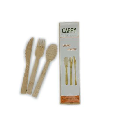 China Carry Brand Knife Fork and Spoon Biodegradable Compostable Disposable Bamboo Cutlery Set Tableware Carry Table Ware for sale