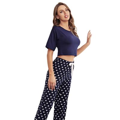 China Breathable Home Wear Casual Slim Waist Short-sleeved Top Five-pointed Star Pants Pajamas Set for sale