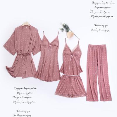 China Home Service Five-Piece QUICK-DRY Silk Pajamas Nightgown Nightgown Segment Bud Dot Polka Dot Home Service for sale