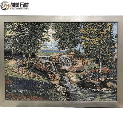 China Custom parquet craft made mosaic oil painting pattern marble landscape mural mosaic for living room decoration for sale