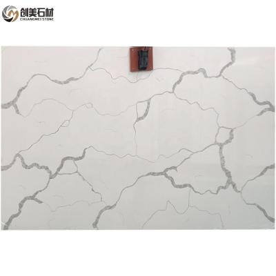 China Scratch Resistance / Large Quartz Factory Wholesale High Temperature Calacatta Stone Quartz Resist Slab 93% Natural White For Vanity for sale