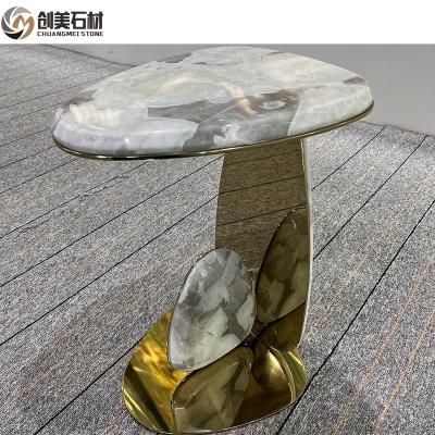 China High Quality Luxury Oval Coffee Table Sets Living Room Stainless Steel Marble Top For Side Table for sale