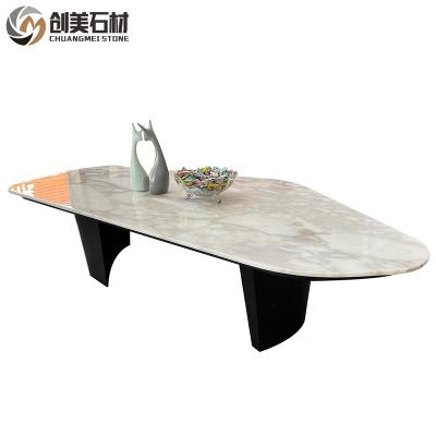 China Gold Adjustable Italian Table Calacatta Modern Natural Stone (Other) Marble Slab For Table Set for sale