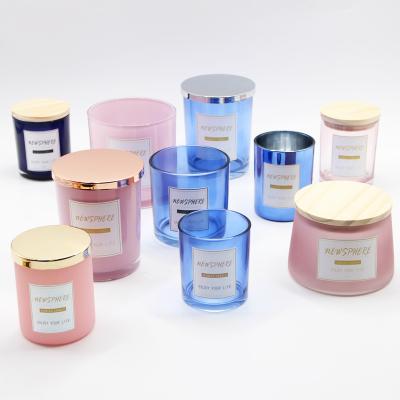 China Luxury Unique Custom Home Decoration 8oz 10oz 12oz Large Mini Glass Candle Jar With Bamboo Lid And Bulk Packing for sale