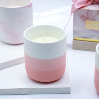 China High Quality Home Eco-friendly Luxury Nordic Matte Pink Empty Cylinder Candle Pot Color Wedding Decoration Ceramic Tumbler With Color Box for sale