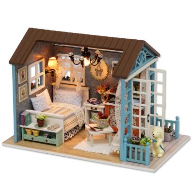 China Idyllic American Toys Windy Blue Time Diy Cabin Mini Scene Creative Wooden Assembled China Factory Direct Selling Retro for sale