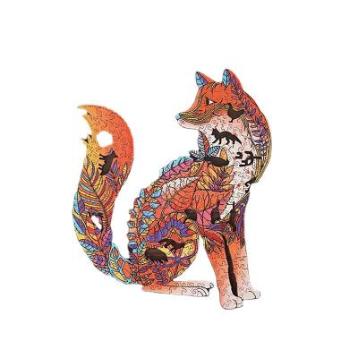 China DIY TOY Hot Sale Red Fox Irregular Animal 3D Puzzle Wooden Craft for sale