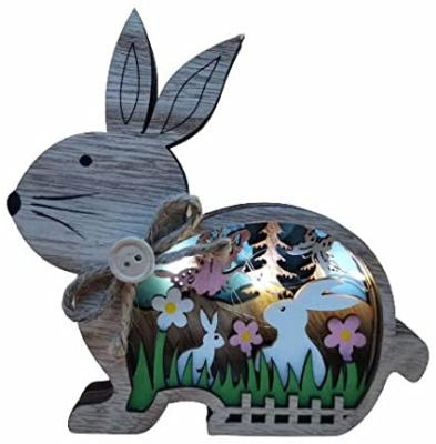 China New China factory price easter bunny rabbit hollow decorations- crafts holiday wooden home decorations for sale