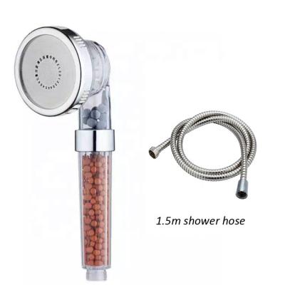 China Water Saving Shower Heads 3 Modes Adjustable Water Saving Filter Shower Head Anion Balls High Pressure Shower Set With 1.5m Stainless Steel Shower Hose for sale