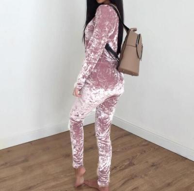 China cz38047w-1# Women Custom Cheap Anti-UV Pink Velvet Tracksuit Grown Jogger 7 Colors 2 Pieces Set for sale