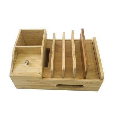 China Viable Storage Box Bamboo Remote Control Desktop Single Mobile Phone Charging Stand for sale