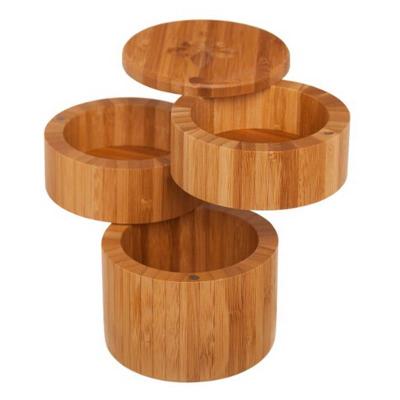 China Multifunctional Sustainable Bamboo Salt Box 3 Tiers Seasoning Box With Cover for sale