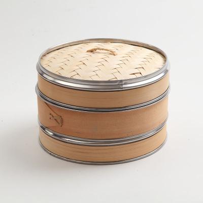 China Sustainable Bamboo Steamer With Stainless Steel Strip, Perfect For Steaming Dim Sum Dumplings for sale