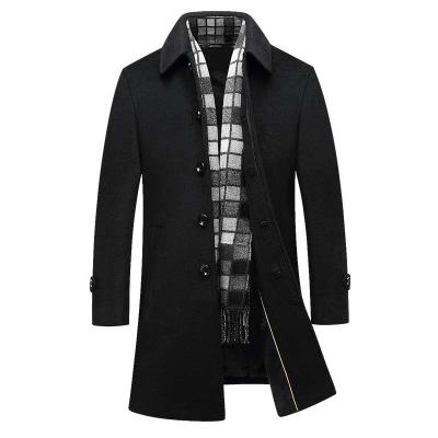 China Customized logo breathable autumn and winter thickened and cotton men's coat warm single breasted woolen trench coat long for sale