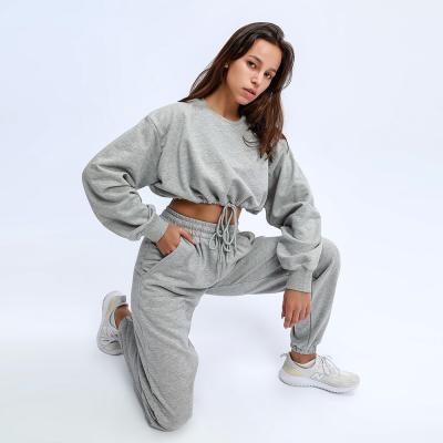 China Cotton Breathable Custom Sports Plus Size Womens Jogger Sweatsuit Gym Plain Fleece Winter Jogging Tracksuits Clothing Set for sale