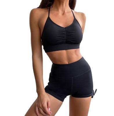 China Breathable Sportswear Shorts Set Solid Color Sports Bra Yoga Suit Summer 2 Pieces Set Women for sale