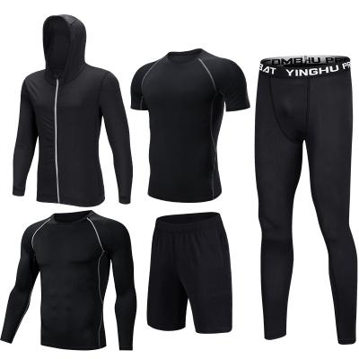 China New Waist Sweat Fitness Clothing Sports Suit Mens Breathable Five Piece Hooded Basketball New Training Wear for sale