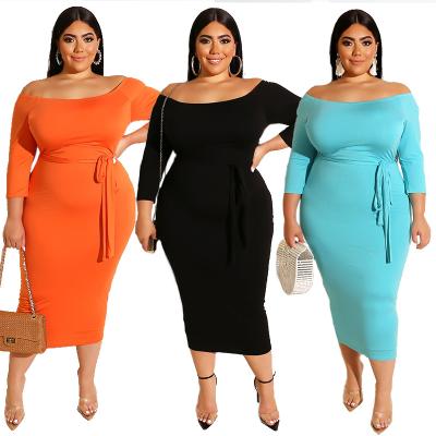 China Anti-wrinkle new arrive 2021 fall women clothes women clothing plus size dresses off the shoulder dress for sale